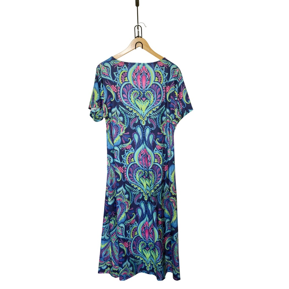 Shall We Women’s XL Multicolor Paisley Print Midi Dress Boho Dompamine Dressing - Picture 2 of 8